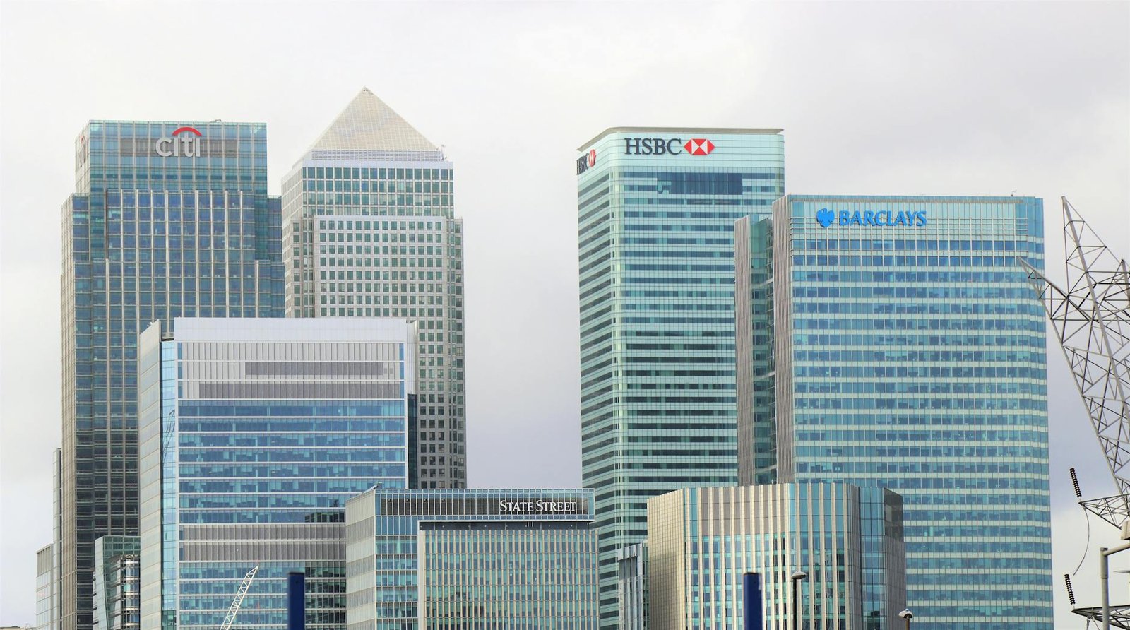 Banking buildings with glass windows